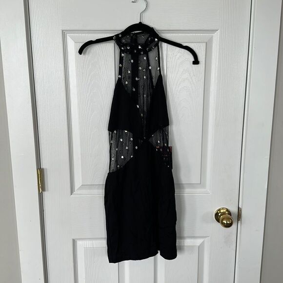 Dundas x Revolve Joey Black High Halter Neck Sleeveless Mesh Mini Dress XS NWT - Picture 3 of 6